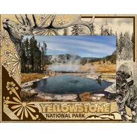 Saddle Mountain Souvenir Yellowstone National Park with Elk and Bison Laser Engraved Wood Picture Frame Landscape (4 x 6)