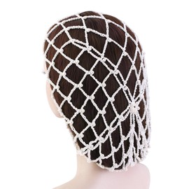 LERTREE Women Pearl Beaded Hair Net, Crochet Cap with White Pearls, Elastic Snood for Long Hair (CA/US, Alpha, Medium, Large, White)