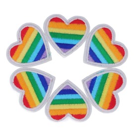 6 Pcs Heart Shape Iron on Patches Rainbow Heart Sign Sew Embroidered Applique Decoration Patches for Backpack Clothes Dress (White Border)
