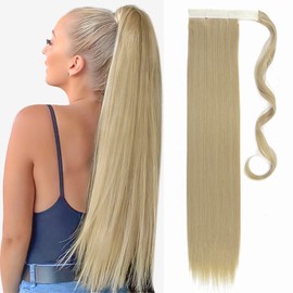 TESS Clip In Ponytail Hair Extensions Blonde 26 Inches, Ash Blonde Straight Hair Extensions Clip In Ponytail 100g Fake Ponytail Extension Long Hair, 100g