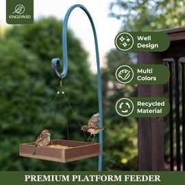 Kingsyard 2 Pack Platform Bird Feeder Tray for Outdoor Hanging - Durable Recycled Plastic & Metal Mesh, Large 3.5 lbs Capacity, Ideal for Attracting Large Birds, Brown