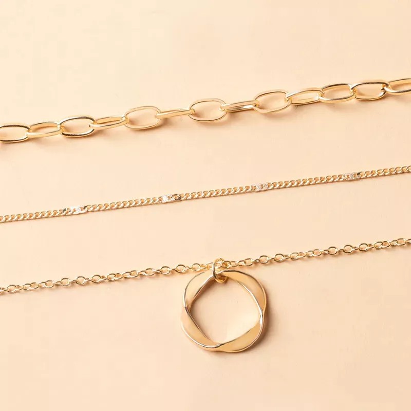 Deluxe Collar Multi Capa 3 Cadenas Dije Aro Regalo Febrero
