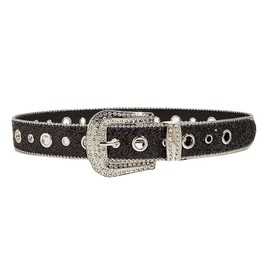 JowTreex Women Men Rhinestone Belt, Bling Western Cowgirl Cowboy Rivets Leather Belt Diamond Waist Belt for Jeans Pants, black
