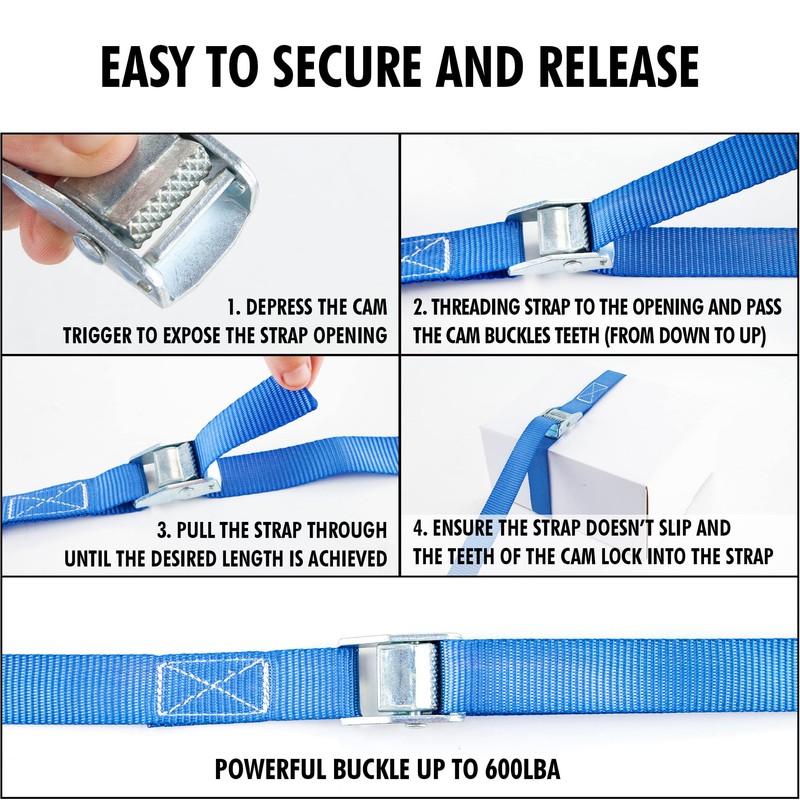 Cartman 1" x 12' Lashing Straps Up To 600lbs,4pk Blue