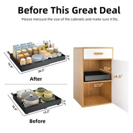 IMICHI Adjustable Slide Out Drawers For Kitchen Cabinets, (12.6"-20.5") No Screw Pull Out Cabinet Organizer Peel Stick Cabinet Roll Adhesive Drawers With No Drill 3 Heavy-Duty Slides Black -1Pcs