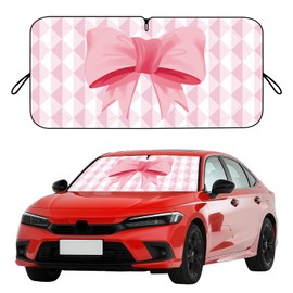 Car Windshield Sun Shade, Cute Bow Sun Visor - Wear-Resistant Black Tape, Foldable 59'x27.5'/63''x31.5''