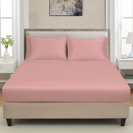 CHARKHAH Polycotton Fitted Sheet for Single Double King Super King Bed 200 Thread Count Anti Wrinkle Plain Bedding 25 cm Extra Deep Fitted Sheets Cover with Elastic Edges (Baby-Pink, Double)