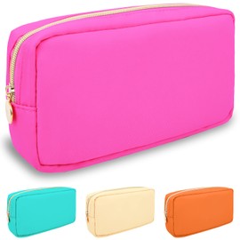izuzta Organizador de bolsa de maquillaje de nailon, bonita bolsa de viaje para cosméticos, Rosa encendido, Pequeño