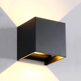 LANFU LED Aluminum Waterproof Outdoor Wall Sconce, 100-277V 3000K Outdoor Cube Square Wall Light Warm Light 2 LEDs Black 6W Outside Wall Lights for House Patio