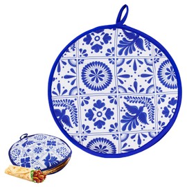 1 Pcs 12 Inch Tortilla Warmer Pouch,Blue Pattern Microwave Tortilla Warmer Fabric Pouch,Microwavable Insulated tortilla Holder,Keeps Naan and Pizza Rolls Warm for One Hour,for Family Feasts