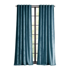 Martha Stewart Velvet Curtains Room Darkening Wave Embossed Rod Pocket/Back Tab Window Curtain Panel Pair, 84", Blue