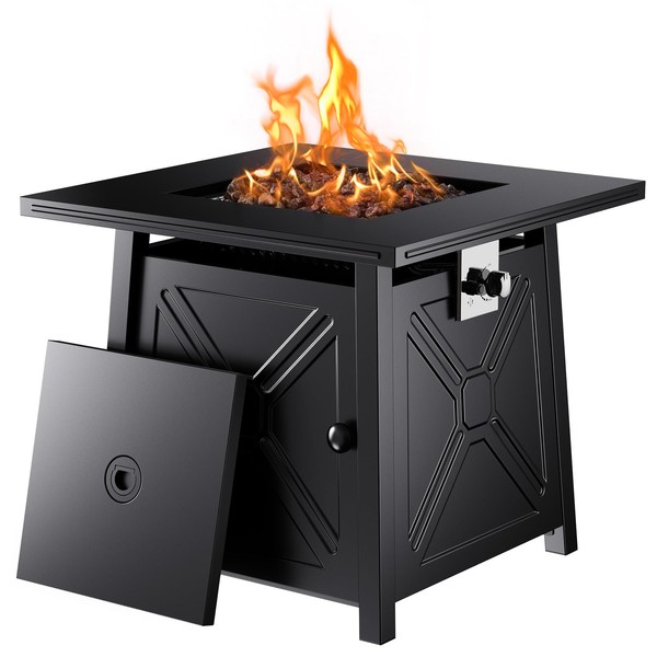 Ciays 28 Inch Propane Gas Fire Pit Table,50,000 BTU for Outsides with Steel Lid and Lava Rock,2 in 1 Square Firepit Table for Gatherings Parties on Patio Deck Garden Backyard,28"D x 28"W x 25"H,Black