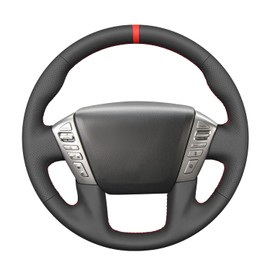 MEWANT Steering Wheel Cover for Nissan Armada/Frontier 2022 / NV Cargo/NV Passenger/Titan/Infiniti QX56 / QX80 2014-2022 Hand-Stitched Genuine Leather Car Steering Wrap