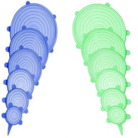 12 pcs Silicone Stretch lids set, 6 Sizes, Reusable Food Storage Covers ，Silicone Bowl Covers，Flexible to Fit All Shape of Containers， Food Cover to Keep Food Fresh (blue,green)