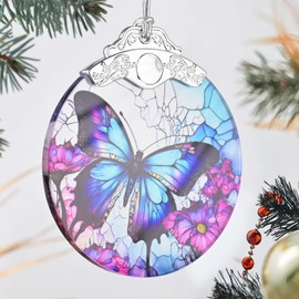 Stained Glass Suncatcher Ornament - Butterfly Christmas Decorations - Christmas Ornaments for Tree - Holiday Present Ideas - Gift Exchange