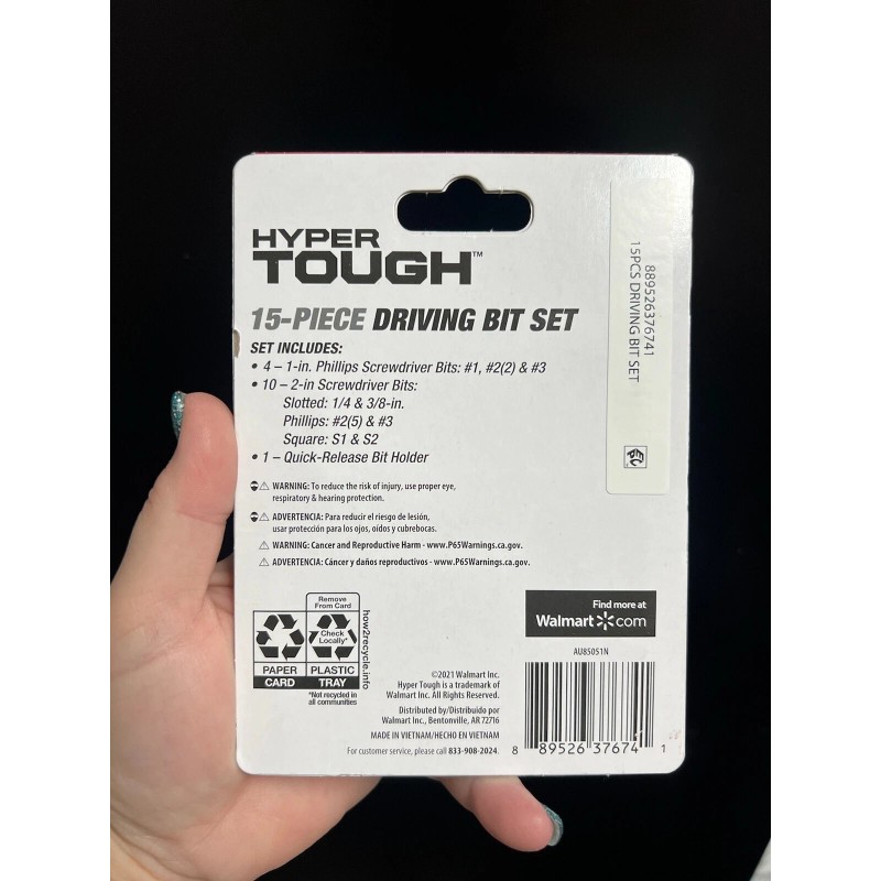Hyper Tough 15pc driving bit set .with Quick Release bit