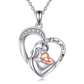 YAFEINI Mother Daughter Necklace Sterling Silver Mum Heart Necklace Jewellery Gifts for Mum Big Mother Gifts, Sterling Silver