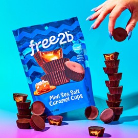 Free2b Sea Salt Caramel Mini Cups, Safe for School and Allergy Friendly, Gluten-Free, Dairy-Free, Nut-Free, and Soy-Free, Dark Chocolate, Resealable Bag (72 Sea Salt Caramel Cups)