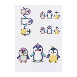 4 x 'Cute Kawaii Penguins' Temporary Tattoos - Water Resistant, Skin-Safe, Non-Toxic Transfers, Mixed Sizes (TO00070094)