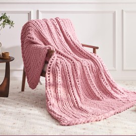 Negwoo Chunky Knit Throw Blanket, 40''x50'' Light Pink Crochet Blanket for Bed, Couch or Home Decor