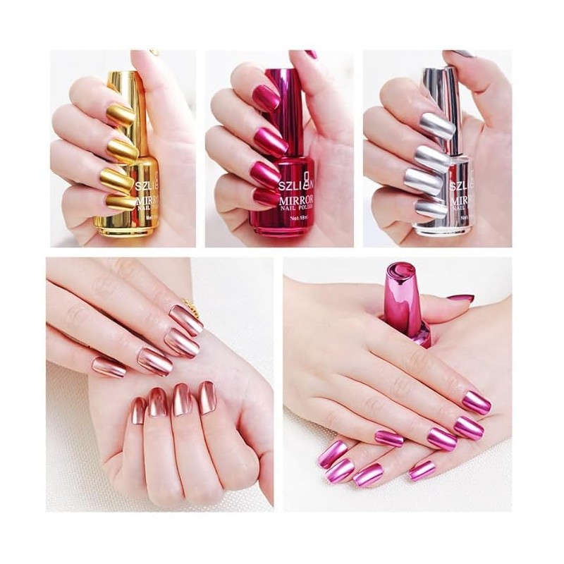 Silver Nail Polish, Metallic Mirror Effect, Metal Long-Lasting Non-Peelable Nail