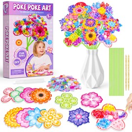 RIEYON Poke Poke Art - Flower Bouquet Kits for Kids, 12 Flowers Art and Craft DIY Creative Activity Crafts Kits, Mess-Free Fun for Kids, Birthday Christmas Gifts for Girls & Boys Ages 5, 6, 7, 8, 9,10