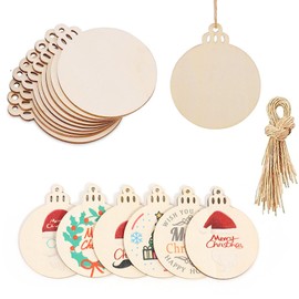 DAHI Pack of 50 Christmas Tree Decorations Pendants Christmas Decoration Wooden Pendant with String DIY Christmas Tree Hanging Ornaments Work Handmade for Christmas Decoration (Christmas Ball)
