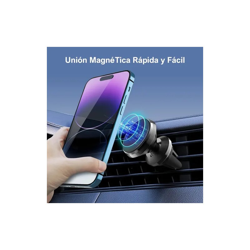 Soporte Magnético Universal para Auto Negro 1HORA,Compatible iPhoneSamsungMotorolaAndroid,Incluye Placa,Se Fija