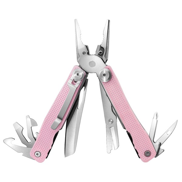 FantastiCAR 14 in 1 Multitool Pliers, Versatile Pocket Knife with Scissors, Knife Blade, Screwdriver, Bottle Opener, and Ideal for House or Camping Essentials, Holiday Gift Packaged (Pink)