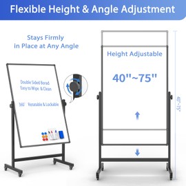 Rolling Whiteboard on Wheels, Double-Sided Magnetic Dry Erase Board with Stand, Mobile White Board for Office, Classroom, Home (28" x 40")