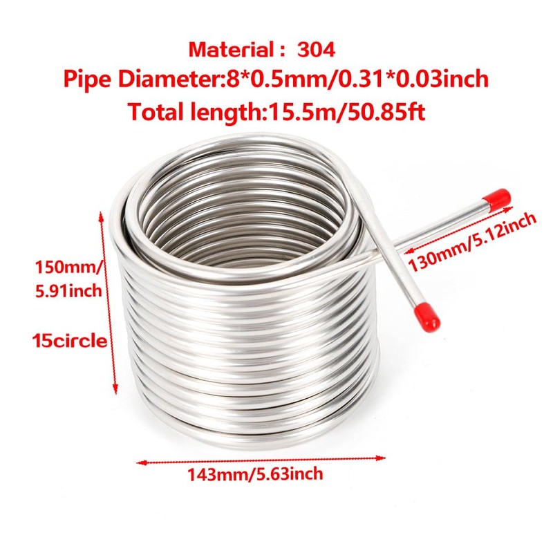 Cooling Coil Pipe, Stainless Steel Immersion Wort Chiller Cooling Coil