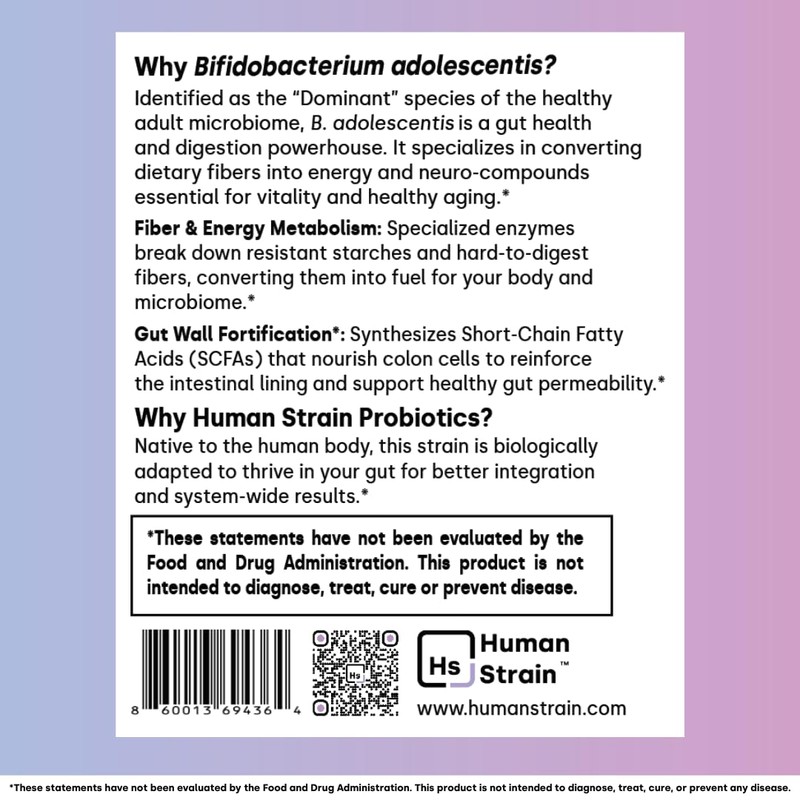 Element Longevity Human Strain Bifidobacterium Adolescentis Probiotic | Fewer Urgent