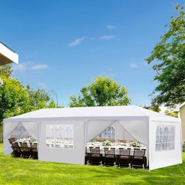 10' x 30' Party Tent,Wedding Tent with 8 Removable Sidewalls, Patio Canopy Tent, Outdoor Patio Gazebo with Spiral Tubes for Party,Wedding,BBQ, Waterproof (White, 10' x 30'-8 Removable Sidewalls)