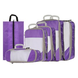 HARFINGTON 6pcs Compression Packing Cube for Suitcases Lightweight Luggage Organizers Bag Travel Essentials Compression Bags for Carry on Suitcases, Purple
