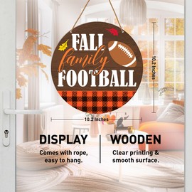 Fall Football Sign for Front Door Porch Fall Home Living Room Decor Farmhouse Autumn Football Wooden Hanging Sign Wall Decorations, Fall Family Football