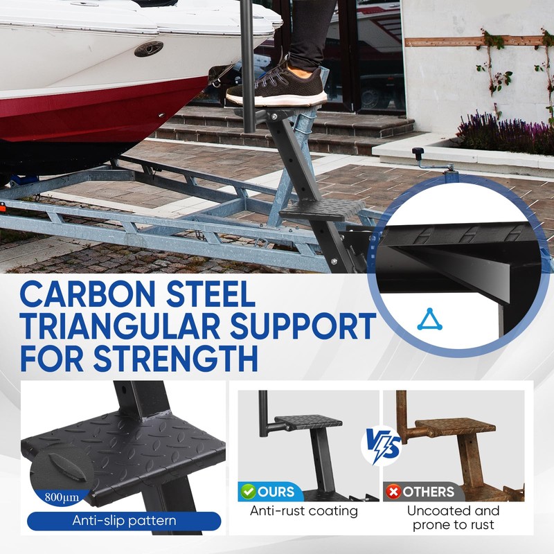 Sancunhui Boat Trailer Steps with Handle 3 Steps Heavy Duty