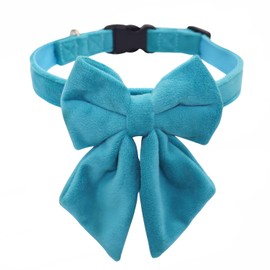 THAIN Velvet Dog Collar with Style Bow Tie, Quick Release Plastic Buckle Adjustable Dog Collars for Small Medium Large Dogs Pets (M, Velvet Blue)