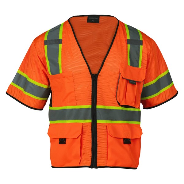 Sicalobo High Visibility Vest with Pockets Zipper for Men Women