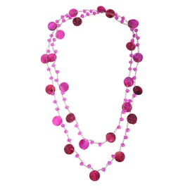 Winssigma Layered Necklaces for Women, Multi Strand Boho Long Beaded Statement Piece with Shell & Coin Chunky Details(Hot Pink)