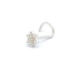 Demira Natural 1.2MM Diamond 14K Gold Flower Design Nose Pin, Lip Labret, and Monroe Ring Stud Screw -Twist Back (WIRE) (White Gold)