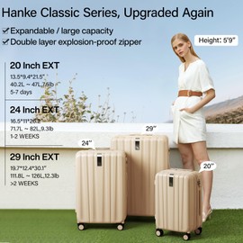 Hanke 24 Inch Expandable Checked Luggage Lightweight PC Hard Shell Luggage Suitcases with Wheels Tsa Luggage Rolling Large Suitcase Travel Luggage Bag for Go to University.(Cuba Sand Pink)