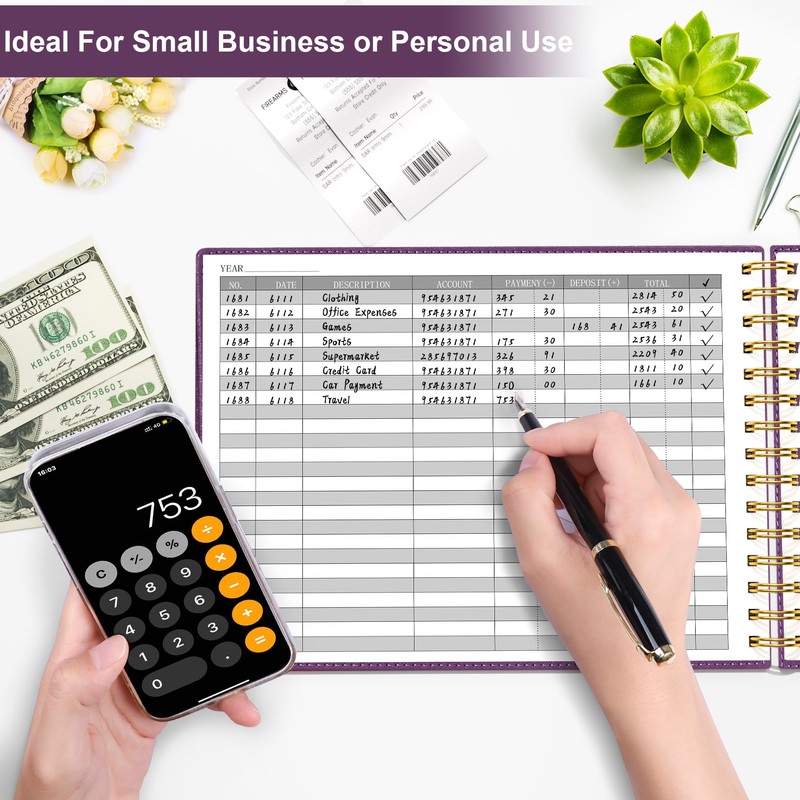 HAUTOCO Hardcover Accounting Ledger Book for Small Business Bookkeeping Horizontal