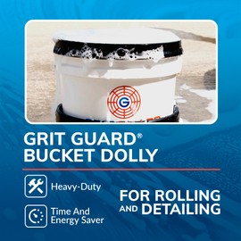 GRIT GUARD Bucket Dolly with Wheels - Rolling Detailing Wash Bucket with 5 Wheels and 2 Locking Casters Compatible with 2.5, 4, 5 and 6 Gallon Buckets (Silver, 3" Grey Casters)