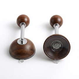 1Pair 5.3 Inch Curtain Holdbacks - Suction Cup Curtain Hooks for Wall, Drill Free Drapery Hooks - Wood Grain Plastic, Stainless Steel
