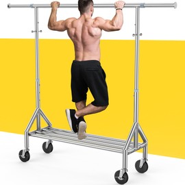 FYBEE Upgraded 100% Stainless Steel Clothing Rack Load 760LBS, Heavy Duty Clothes Racks with Larger & Sturdy Wheel, Extendable & Adjustable Rolling Garment with Shelves