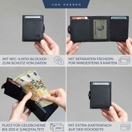 VON HEESEN Slim Wallet with RFID Protection - Mini Wallet Men & Women Small - Credit Card Holder Money Clip Card Case - Purse Wallet Small, black, Without coin compartment