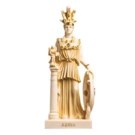 Athena Parthenos Varvakeion Holding Medusa Shield Greek Goddess Alabaster Statue Gold 10.6inch