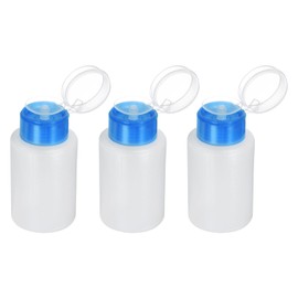 HARFINGTON 3pcs Solvent Alcohol Dispensers 180ml(6.1oz) Straight Push Down Liquid Dispenser Pump with Sealing Stainless Steel Lid for Acetone Cleanser Polish Remover, Blue