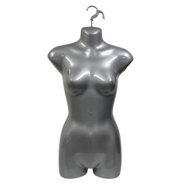 DisplayTown 3 Packs of Silver Female Mannequin Hip Long Hollow Back Body Stackable Dress Form with Hanging Hook for Tshirt Display, Countertop, Craft Shows, Photos and Design, S-M Clothing Size