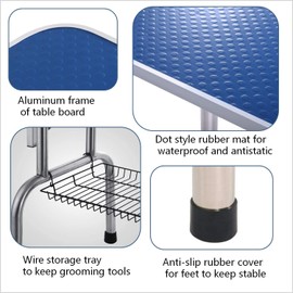 mydearpet Pet Dog Grooming Table, Adjustable Large Heavy Duty Professional Foldable Trimming Stage with Arms, Noose, Mesh Tray, Maximum Capacity Up to 330LBS, 42''/Blue